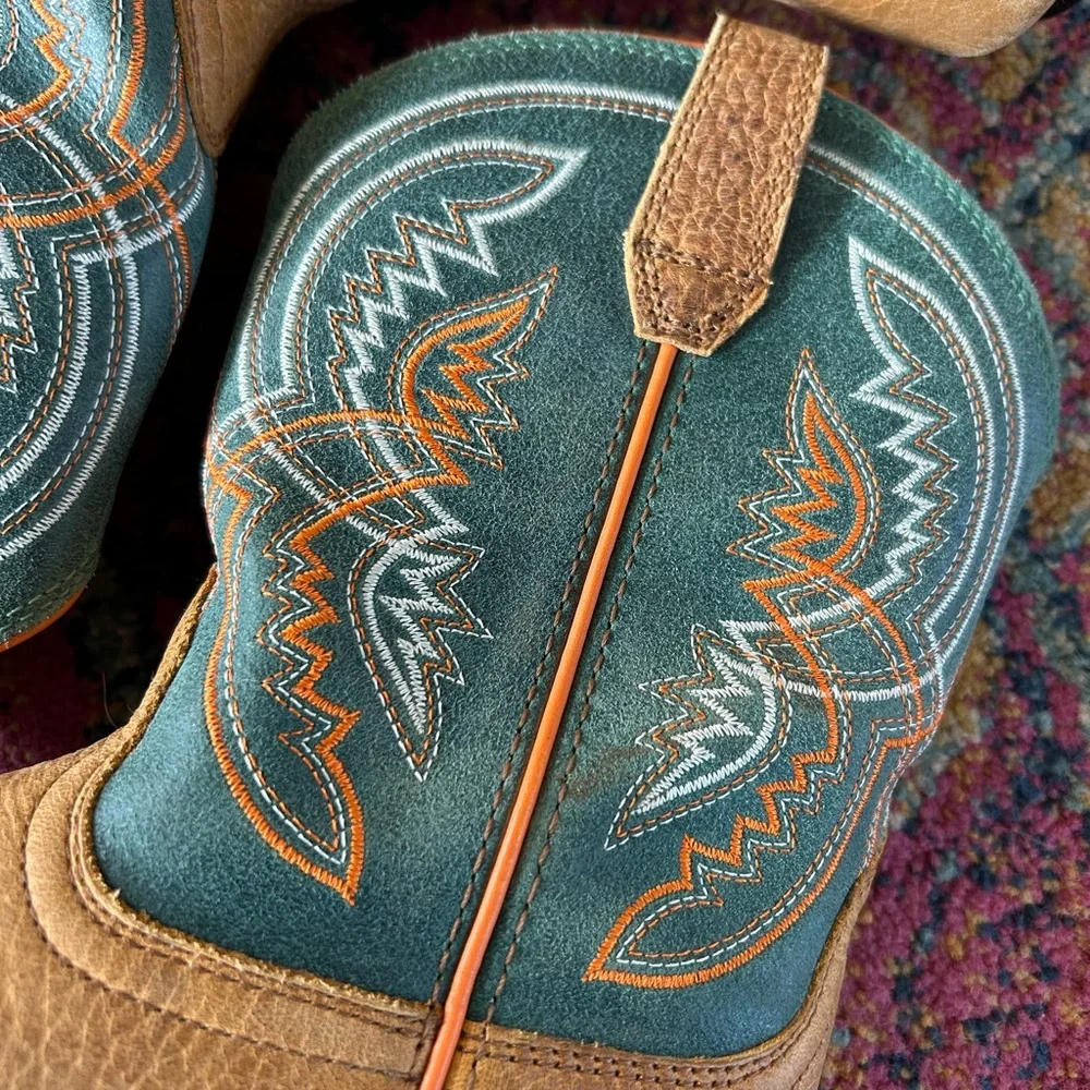 Ariat | Kids Brown Leather Orange/Green Design WorkHog XT Coil Western Boot 3.5